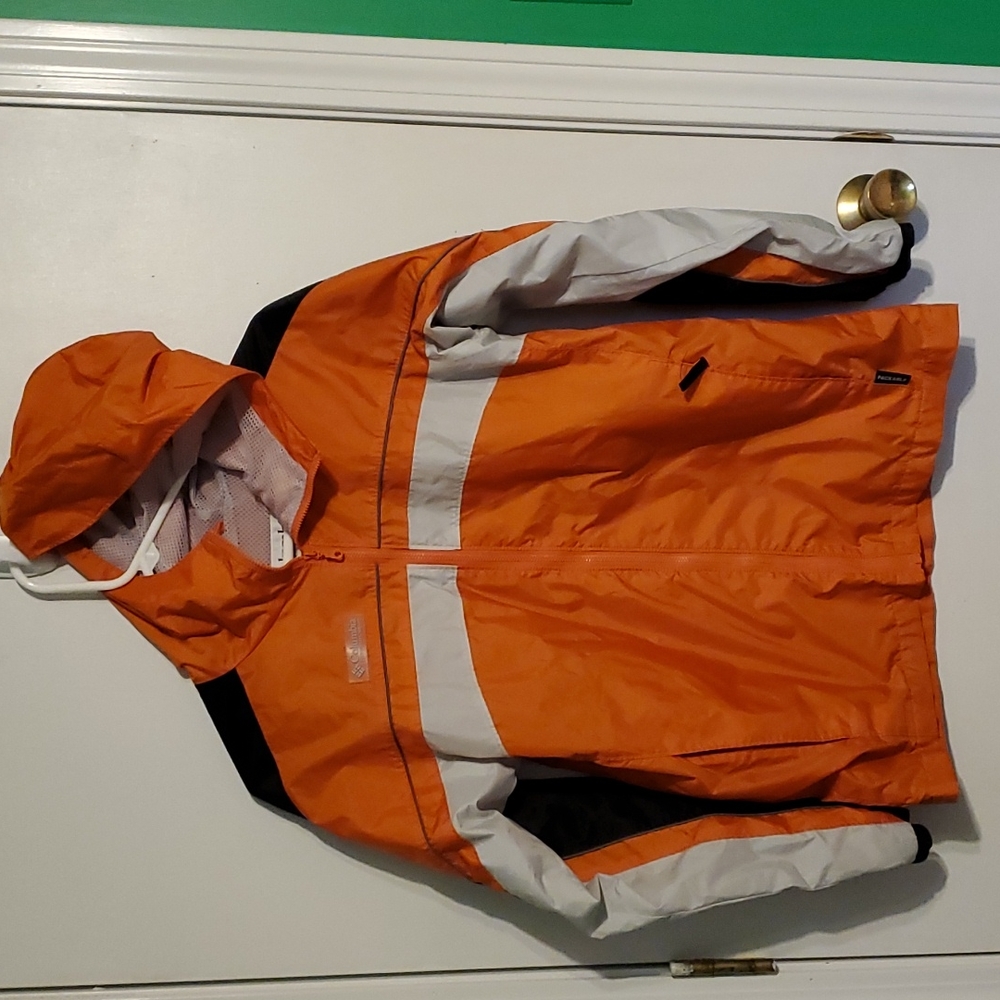 Columbia Boys L 14/16 orange hooded shell jacket